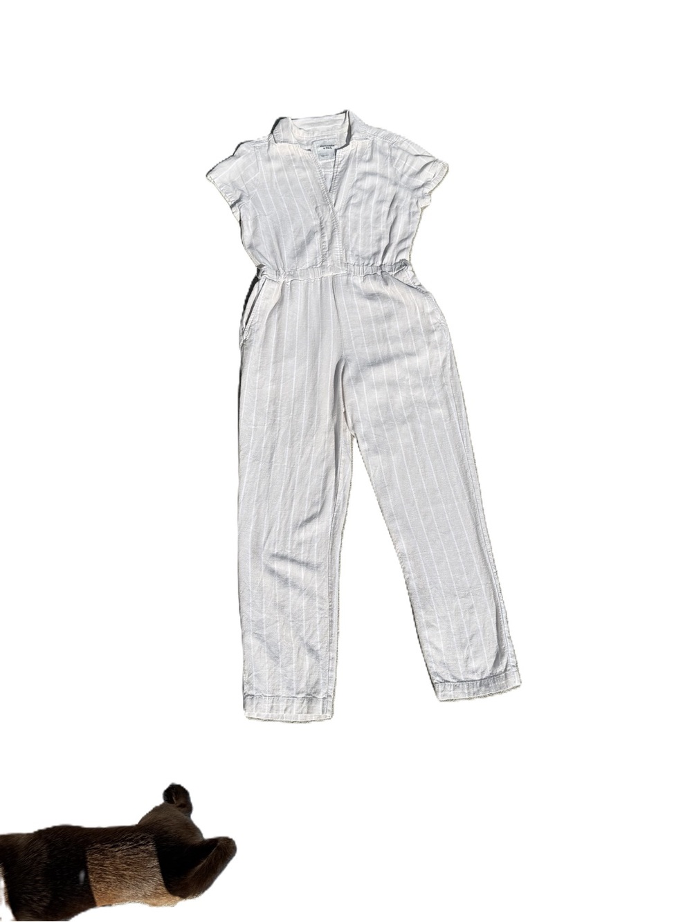 Women's White Stripe Short-Sleeve Jumpsuit
